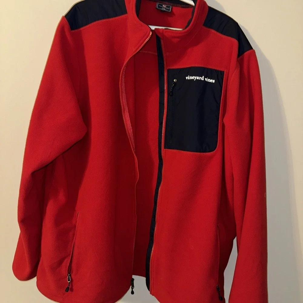 Vineyard Vines Full Zip Fleece Jacket Men's Red With Navy Blue Size XXL - Picture 7 of 11